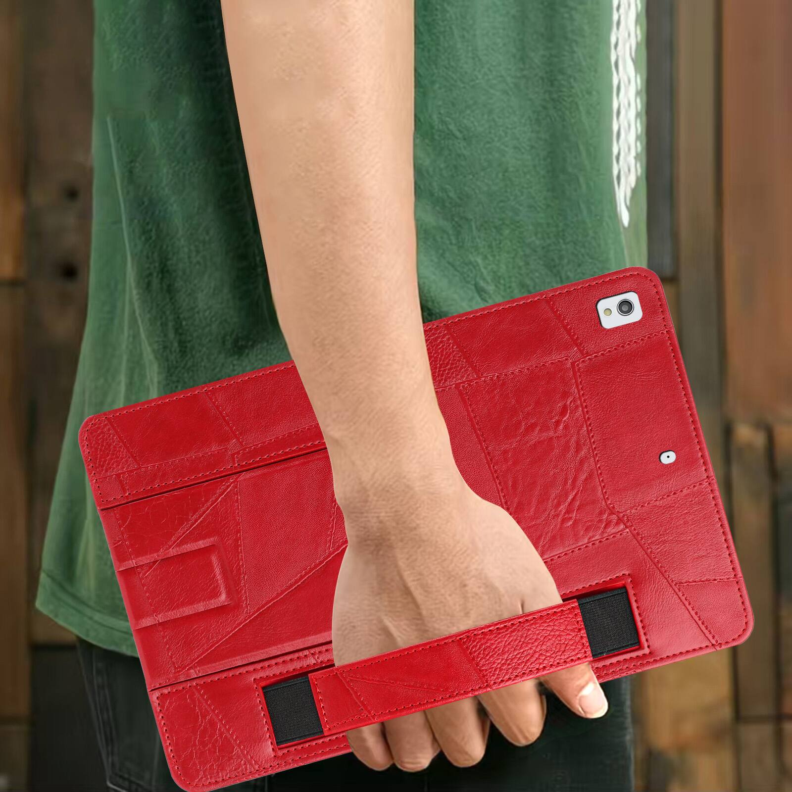 Alt View 3. Dteck - Leather Texture Case for Apple iPad (9th Generation) 10.2" 2021, Shockproof Cover with Multi-Angle Stand and Hand Strap - Red.