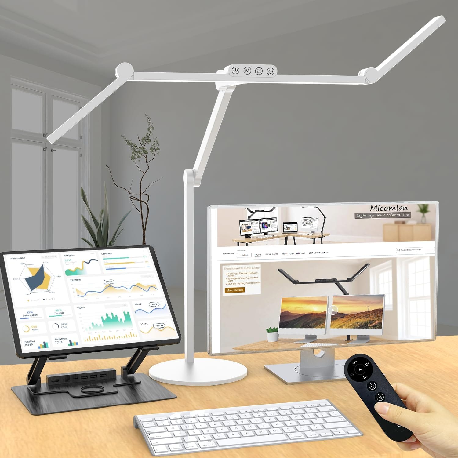 FINEAK - Architect LED Desk Lamp-Eye-Care, Adjustable, Remote Control - Light White