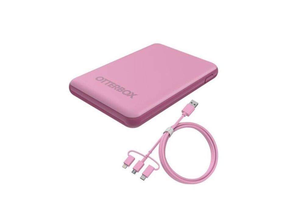 Alt View 1. OtterBox - OtterBox Portable Charging Kit with Portable Power Bank 3-1 Cable Charges Pink - Pink.