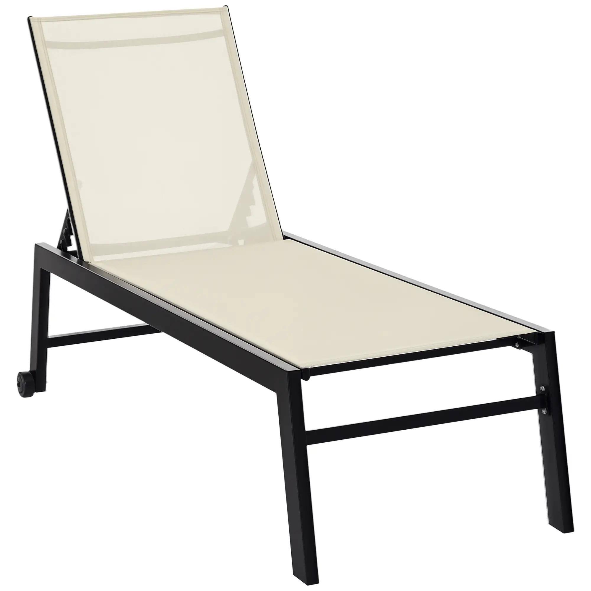 Front. Spaco - Spaco Outdoor Chaise Lounge, 5-Pos Recline, Wheels, Steel Frame, Breathable - Cream White.