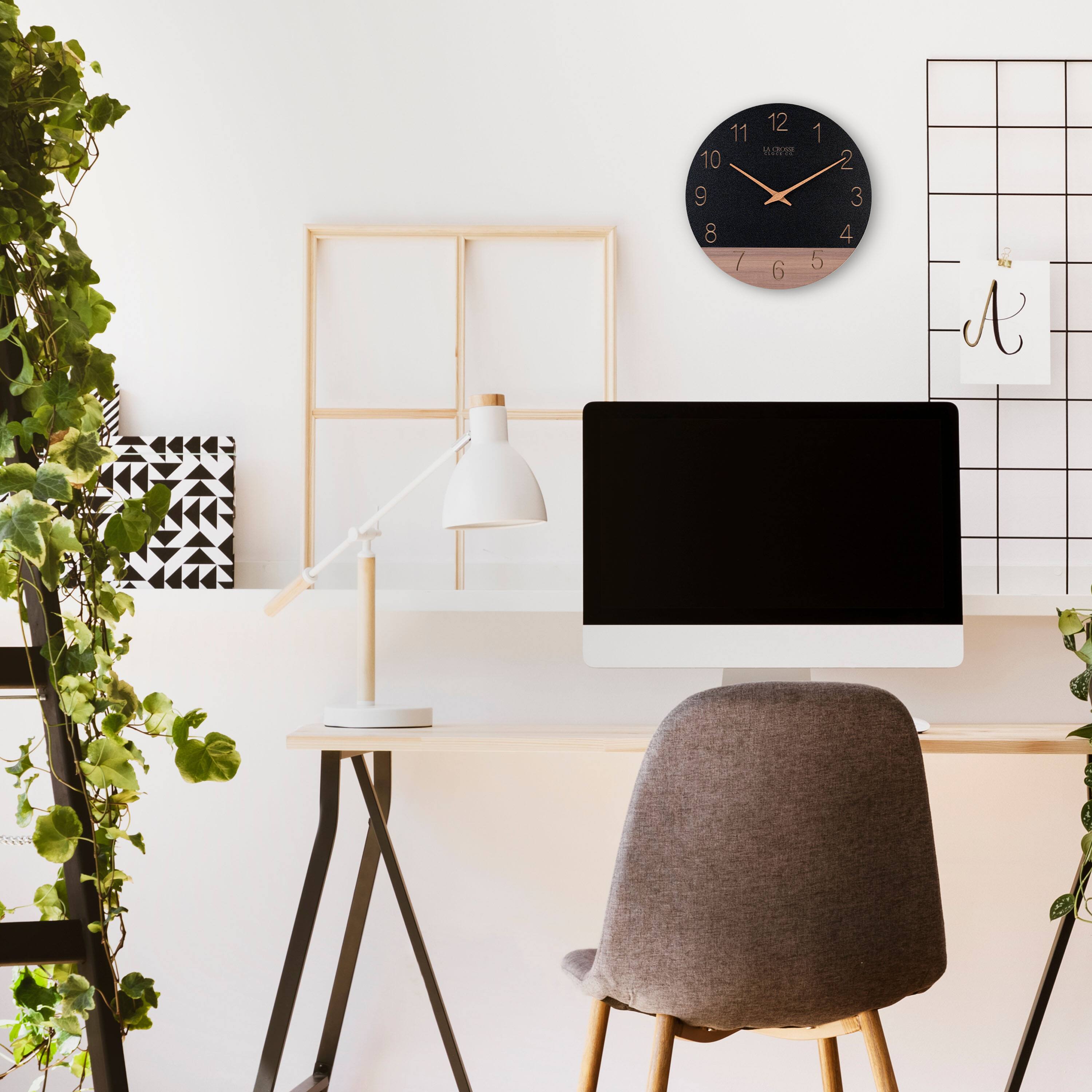 Alt View 4. La Crosse Clock Co. - 12 inch Dark Sierra Wood Analog Quartz Wall Clock - Black/Brown.