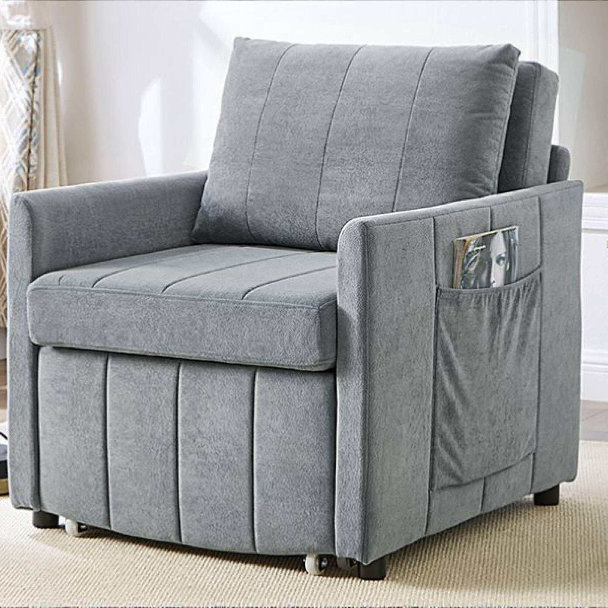 Alt View 1. GOODSILO - Convertible Sleeper Sofa with Adjustable Backrest and Storage, Upholstered in Soft Chenille Fabric - Grey.