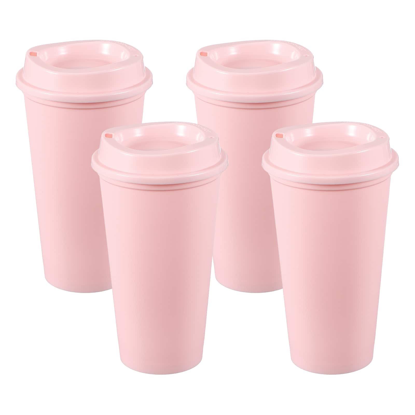 Unique Bargains - 4pcs Reusable Coffee Cups with Lids, 16oz Travel Mugs Spill Proof for Hot and Cold Drinks Juice Tea - Pink
