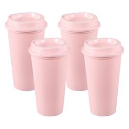 Unique Bargains - 4pcs Reusable Coffee Cups with Lids, 16oz Travel Mugs Spill Proof for Hot and Cold Drinks Juice Tea - Pink