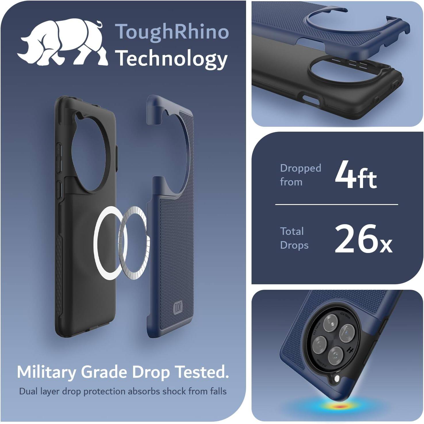 ToughRhino Technology

Military Grade Drop Tested.
Dual layer drop protection absorbs shock from falls.

Dropped from 4ft
Total Drops 26x