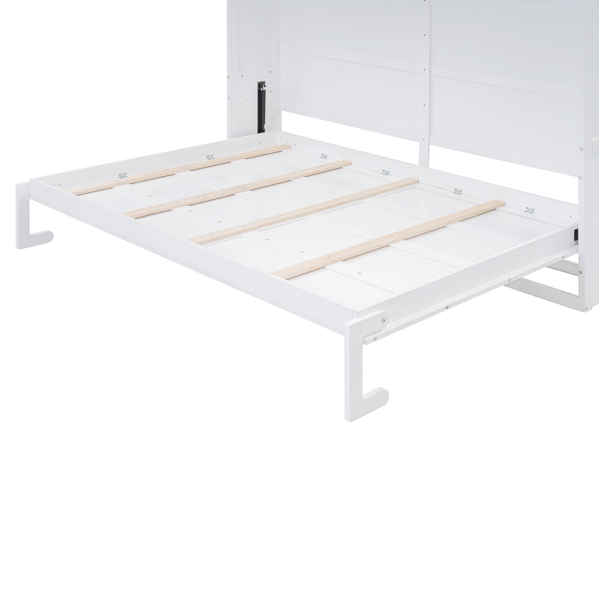 Alt View 9. Tiramisubest - Full Size White Murphy Wall Bed with Cabinets, Plywood, Space-Saving & Comfortable - White.