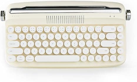 Wikistore - Upgraded Wireless Typewriter Keyboard, Retro Keyboard with Integrated Stand, Cute Round Keycaps for Multi Device - Light/Pastel Yellow