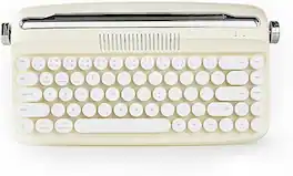 Wikistore - Upgraded Wireless Typewriter Keyboard, Retro Keyboard with Integrated Stand, Cute Round Keycaps for Multi Device - Light/Pastel Yellow