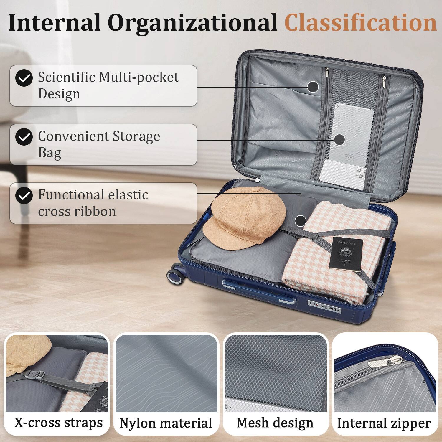 Internal Organizational Classification

- Scientific Multi-pocket Design
- Convenient Storage Bag
- Functional elastic cross ribbon

X-cross straps
Nylon material
Mesh design
Internal zipper