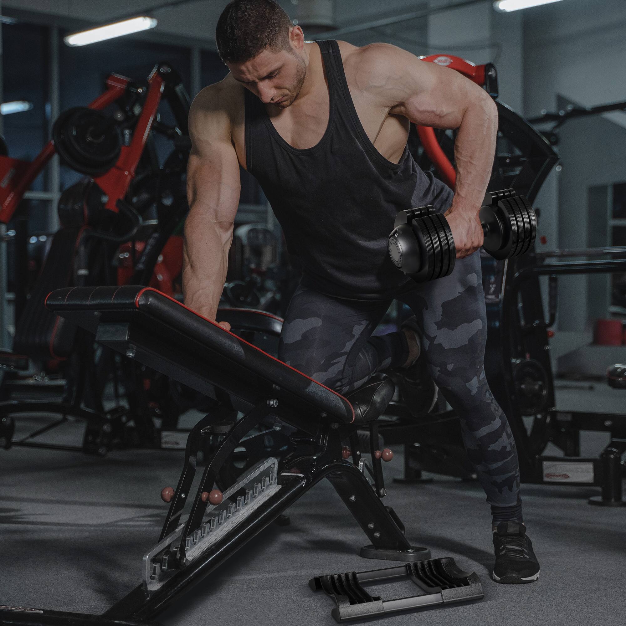 Angle. ELEMENT ACE - Adjustable Dumbbell - 52 LBS Single Weight for Strength Training & Home Fitness - Black.