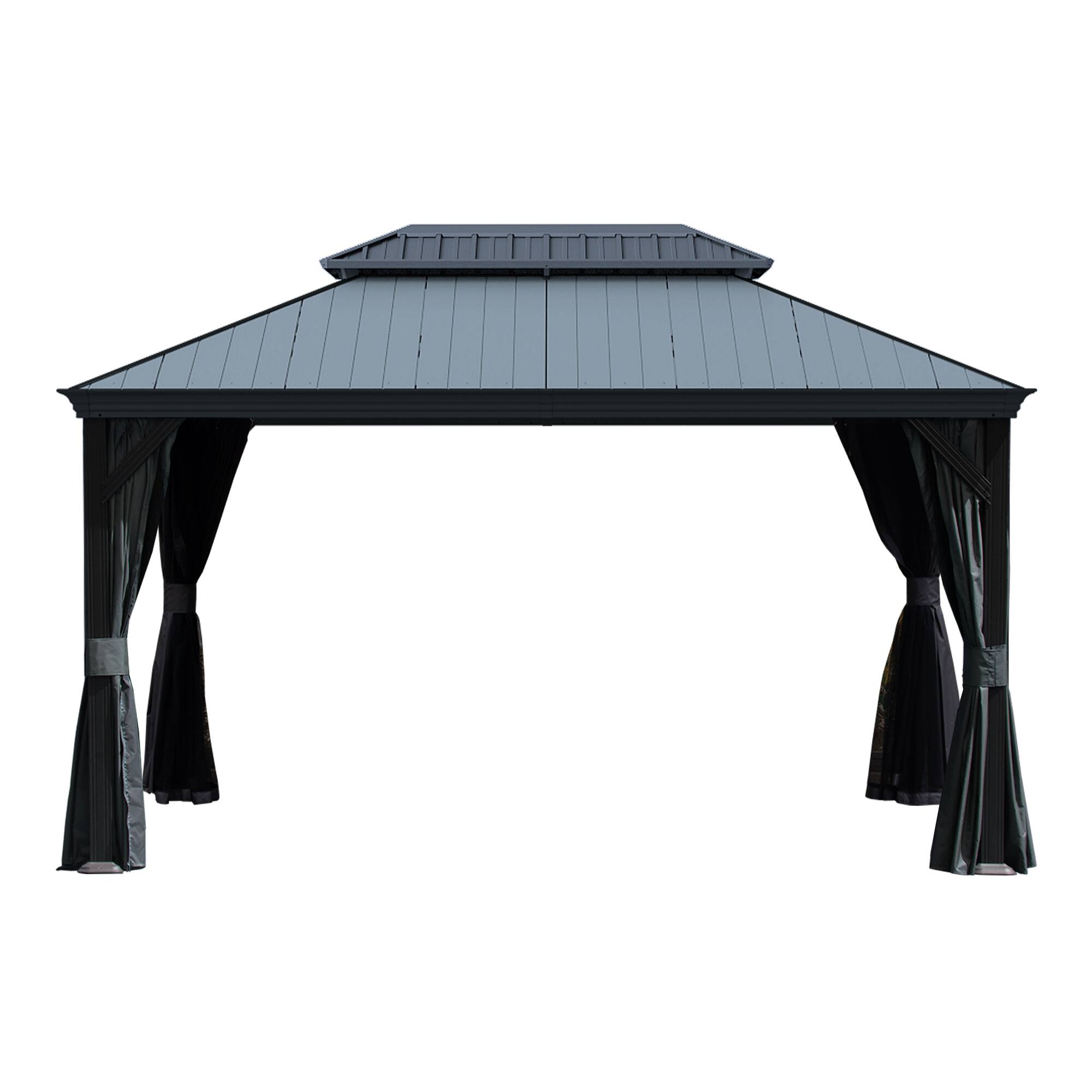 Alt View 8. Mondawe - 10x14 Metal Gazebo With Resin Roof ,Curtains and Mosquito Netting Included - Dark Gray.