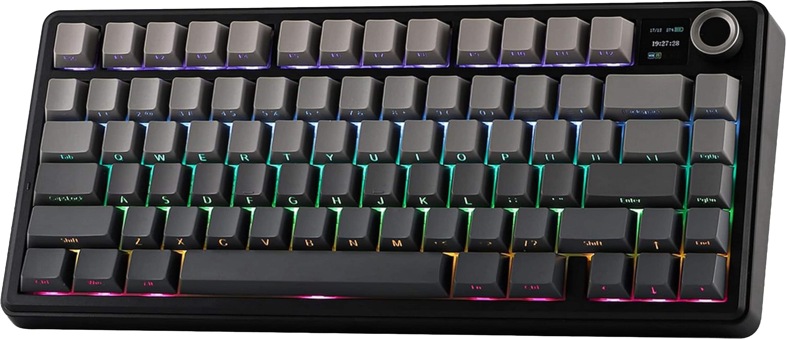 AULA - F75 Max 75% Wireless Mechanical Gaming Keyboard-TFT Screen-Creamy-HotSwap-RGB-Tri-Connect - Black Gradient