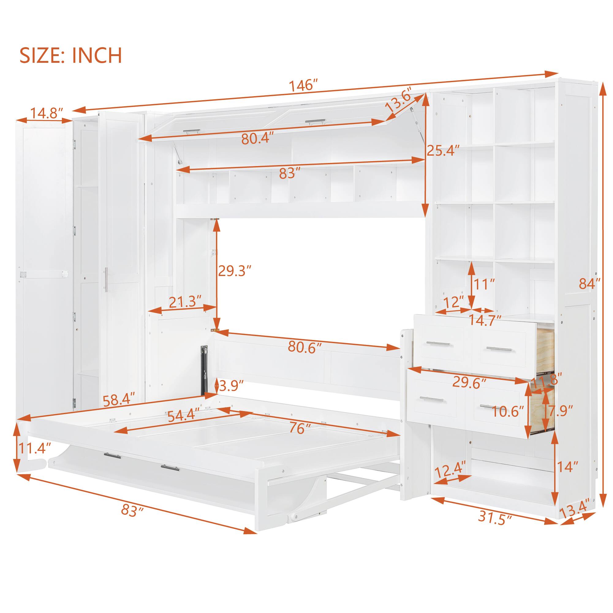 SIZE: INCH

- 14.8"
- 146"
- 80.4"
- 83"
- 13.6"
- 25.4"
- 11.4"
- 58.4"
- 83"
- 29.3"
- 21.3"
- 3.9"
- 54.4"
- 80.6"
- 76"
- 11"
- 84"
- 12"
- 14.7"
- 29.6"
- 11.8"
- 8"
- 10.6"
- 7.9"
- 12.4"
- 14"
- 31.5"
- 13.4"