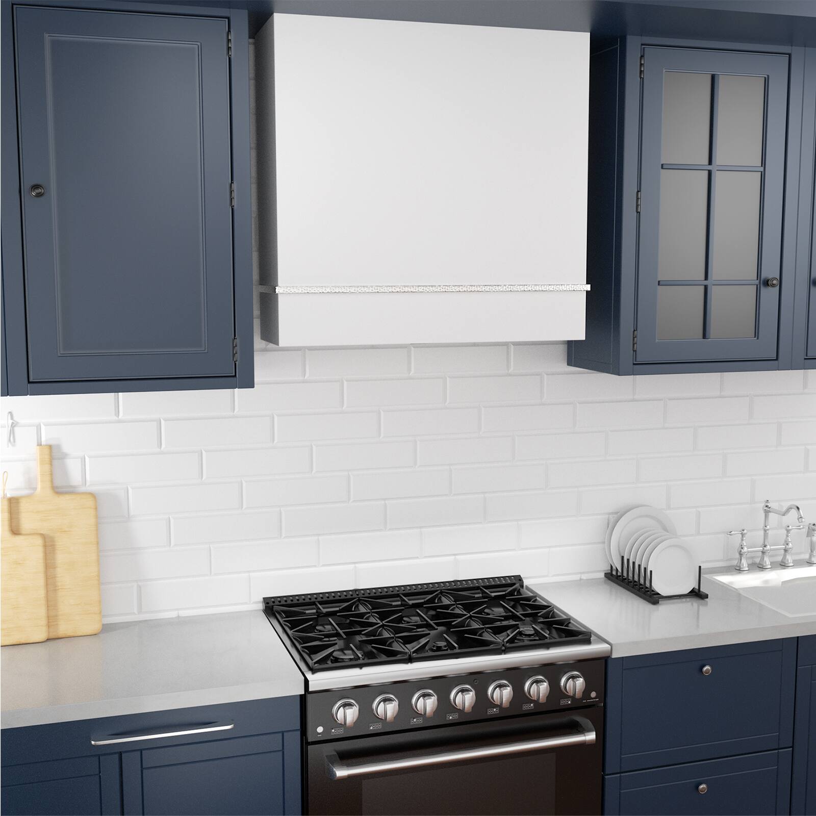 Alt View 3. Akicon - Akicon 30 in. Stainless Steel Ducted Wall Mount Range Hood with 600 CFM Vent Motor, 3 Speed, in White with Nickel - White with Nickel.