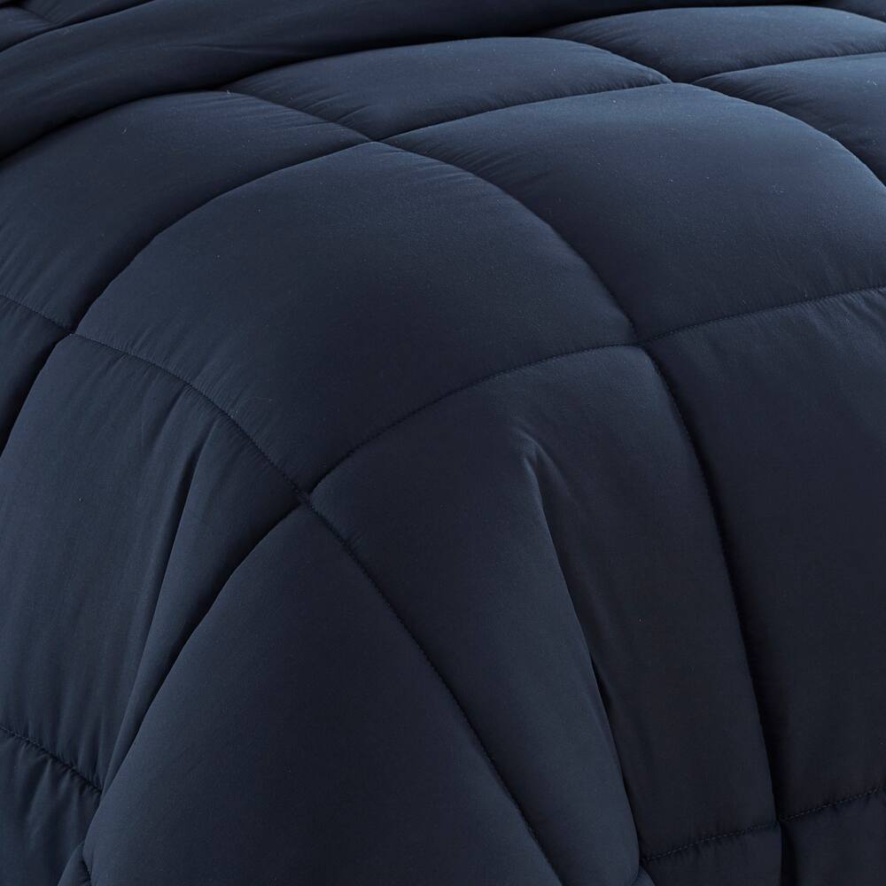 Left. Sweet Home Collection - All Season Reversible Bed-in-A-Bag Solid Color Comforter & Sheet Set, Queen - Navy.
