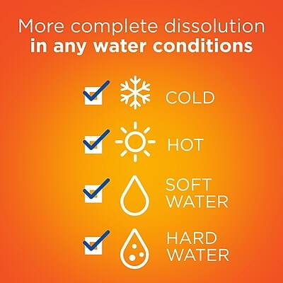 More complete dissolution in any water conditions

- COLD
- HOT
- SOFT WATER
- HARD WATER