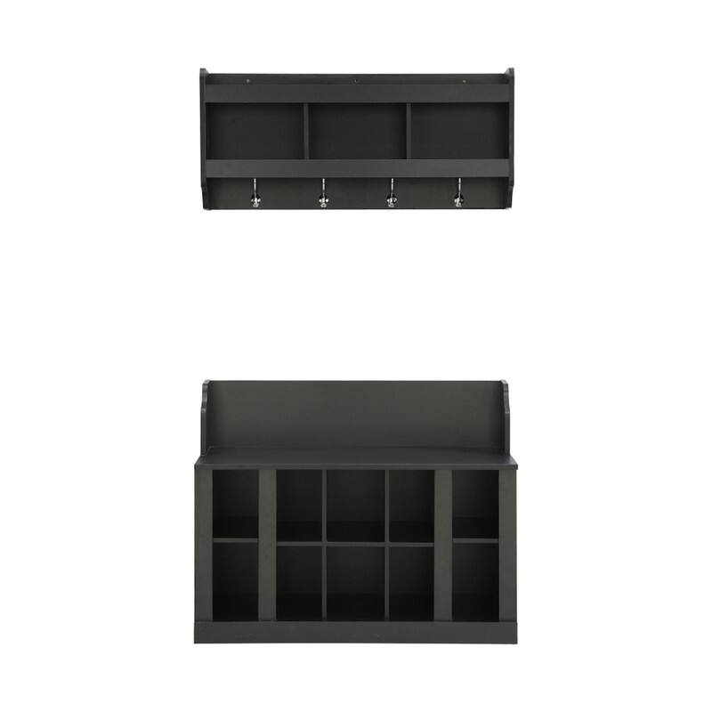 Alt View 3. ALEXOUN - Coat Rack,with Shelves and 4 Hooks - Hall Tree with Wall Shoe Storage Bench Mounted Entryway Organizer for Hallway - Black.