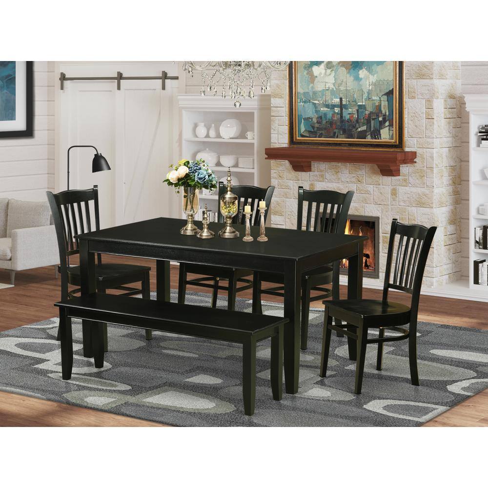 Alt View 2. East West Furniture - 6-Pc Dining room set- Kitchen Table and 4 Kitchen Dining Chairs and Bench - Black.
