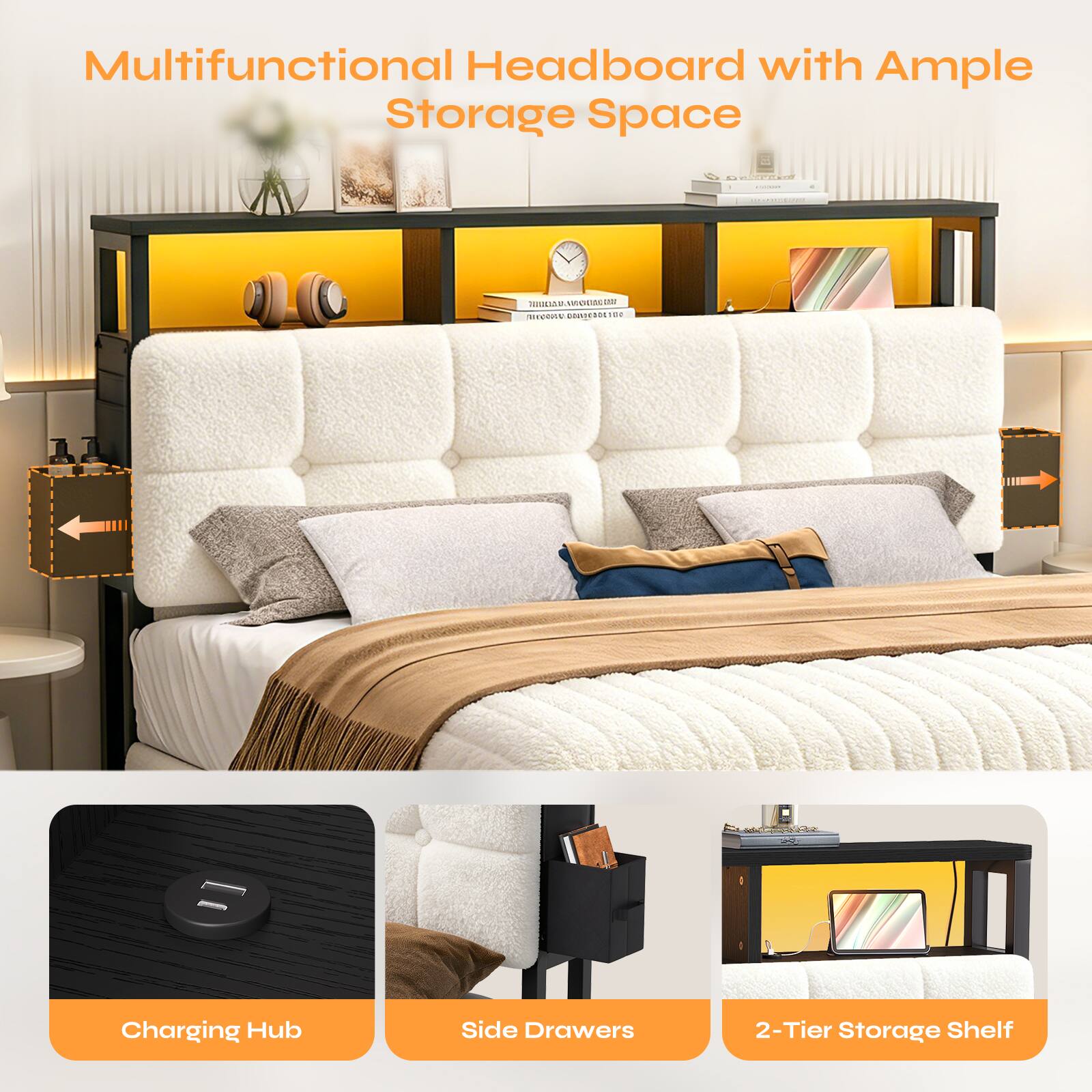 Multifunctional Headboard with Ample Storage Space - CIRO I | IPURAM

Contents:
- Charging Hub
- Side Drawers
- 2-Tier Storage Shelf