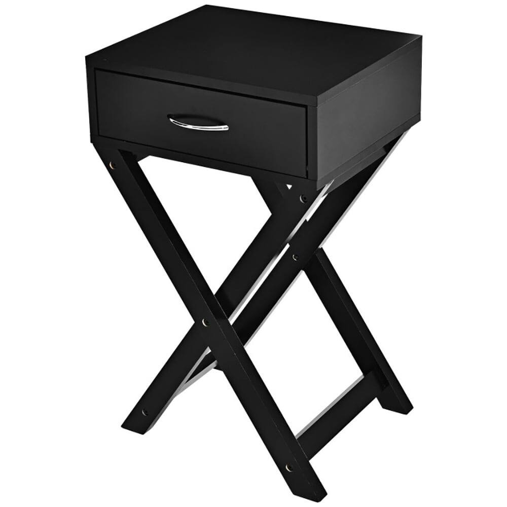 Angle. Kadyn - Nightstand,Coffee Side Table,Design Sofa Side Table with X-Shape Drawer for Living Room Bedroom-Black - Black.