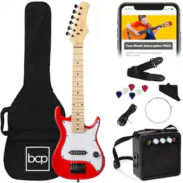 Best Choice Products - 30in Kids Electric Guitar Beginner Starter Kit w/ 5W Amplifier, Strap, Case - Metallic Red