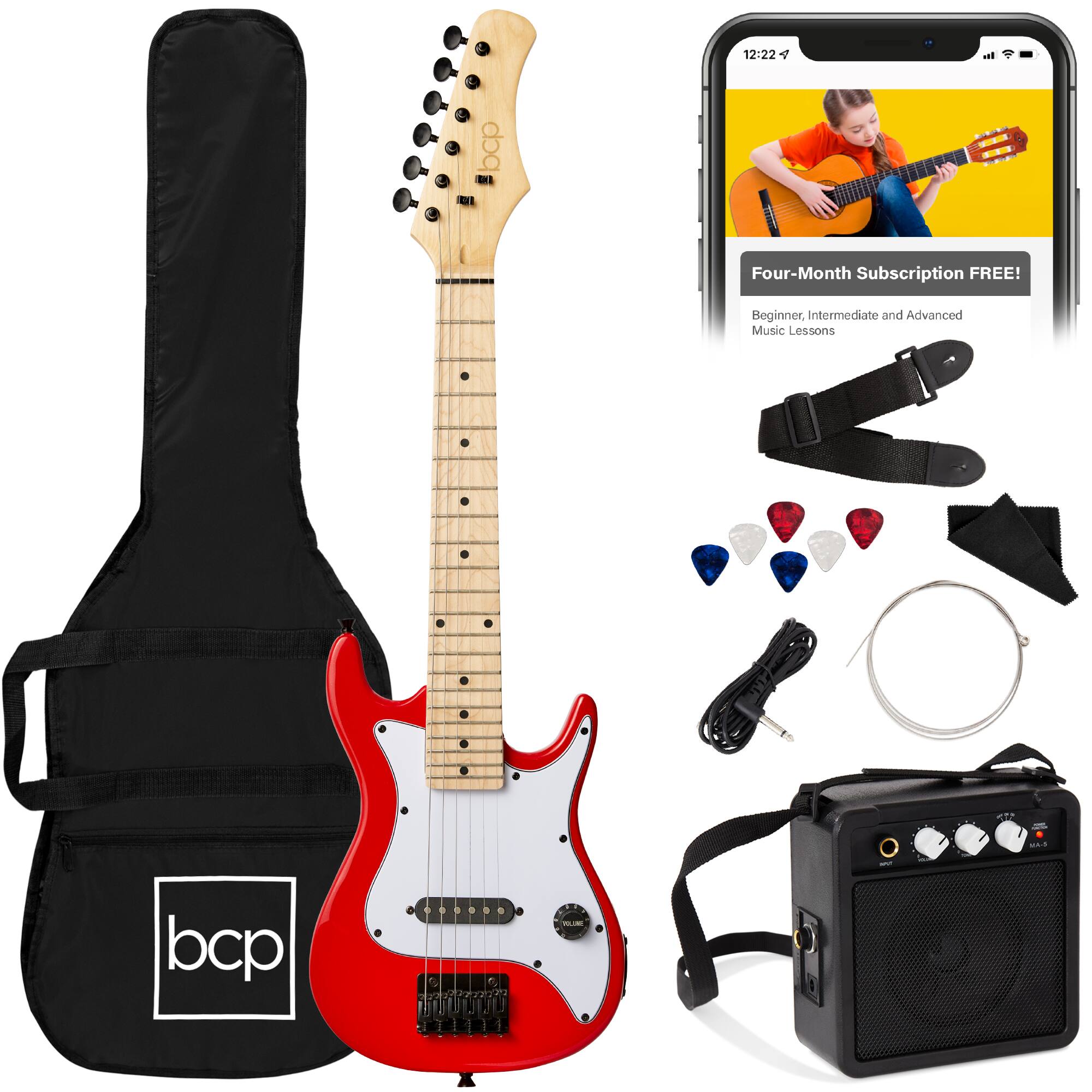 Best Choice Products - 30in Kids Electric Guitar Beginner Starter Kit w/ 5W Amplifier, Strap, Case - Metallic Red
