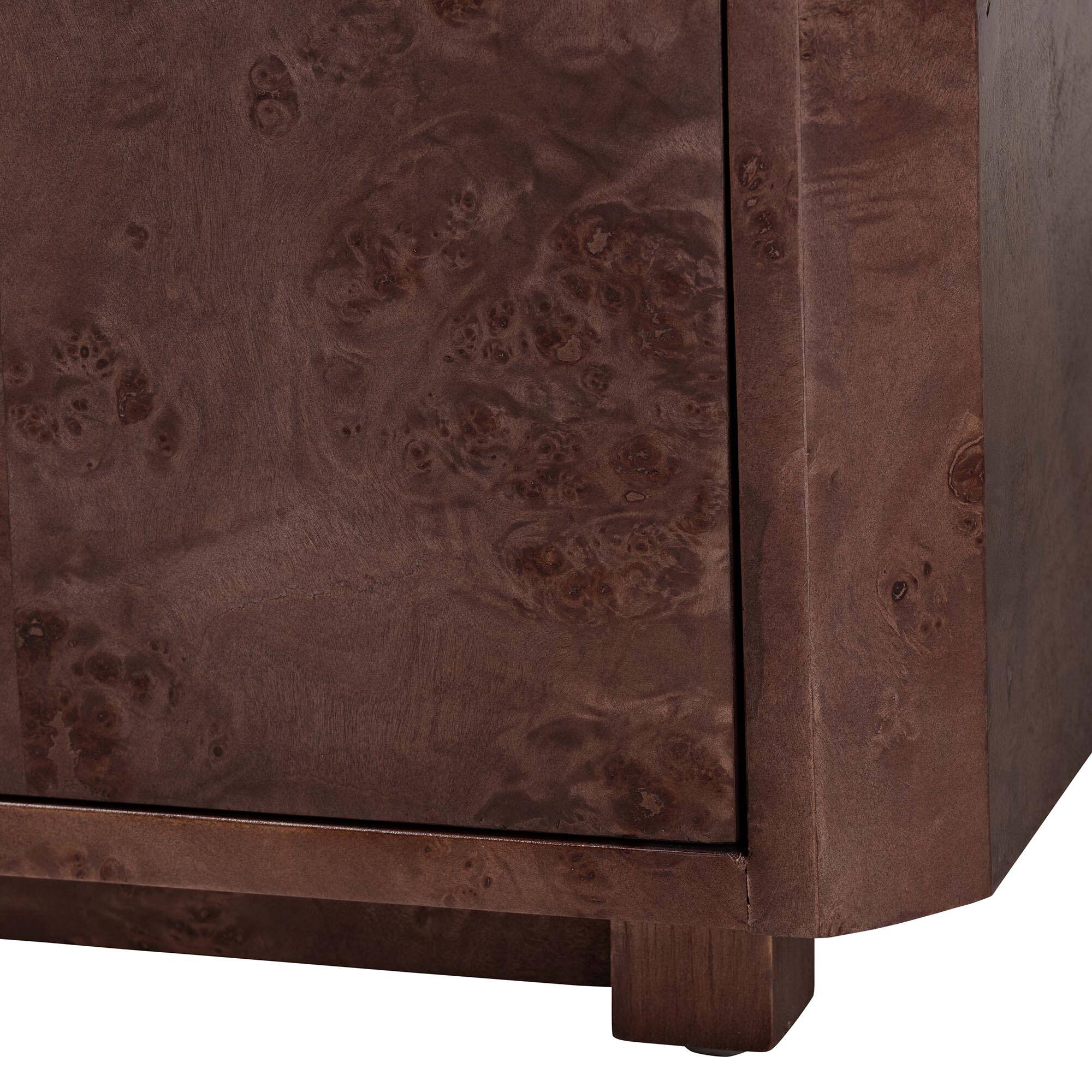 Alt View 2. bali & pari - Valora Real Burl Wood Storage Cabinet - Modern Accent Cupboard with Double Doors and Brass Handles, Elegant Sideboard - Dark Walnut.