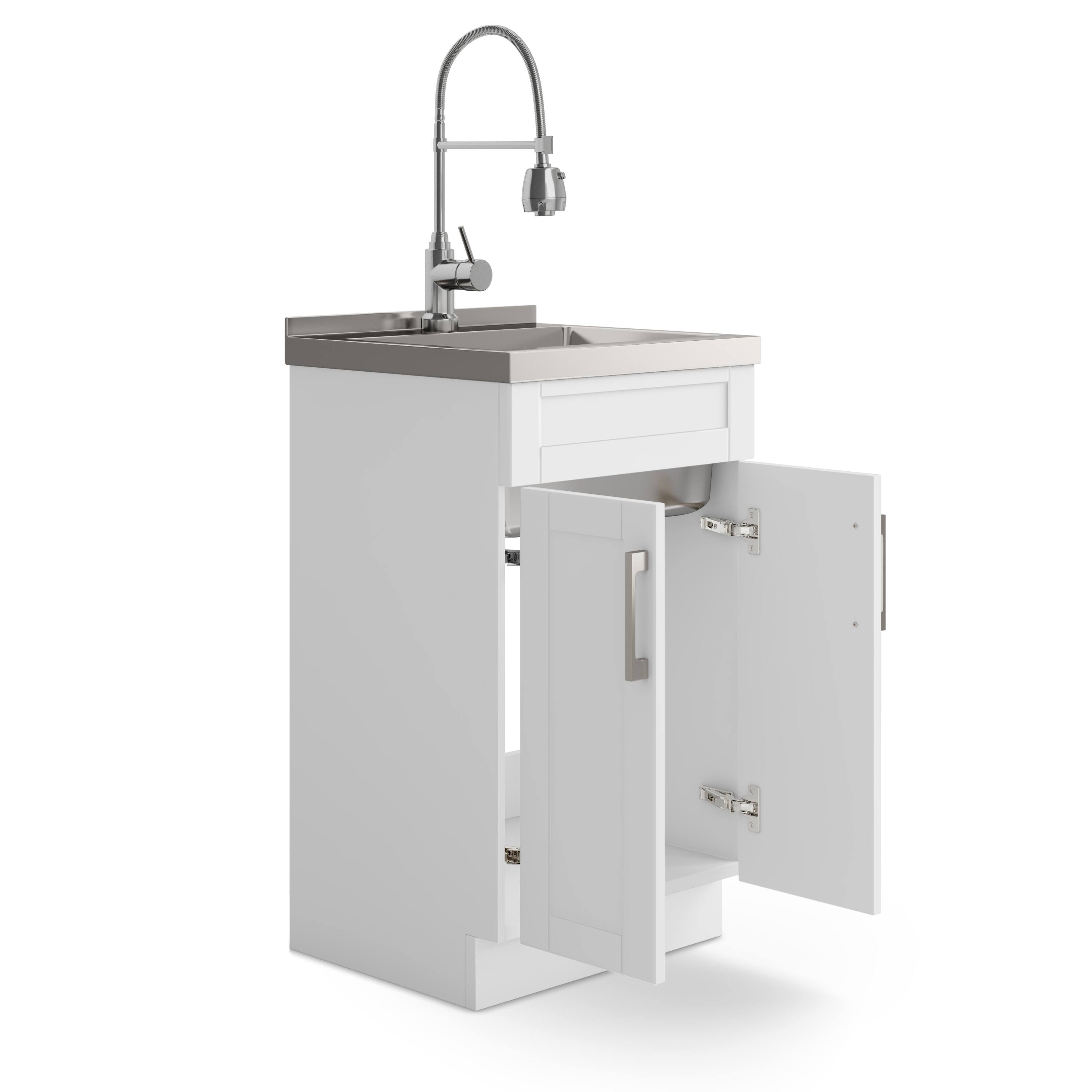 Back. Simpli Home - Hennessy  All-in-One 20-inch Utility Sink & Cabinet - Pure White.