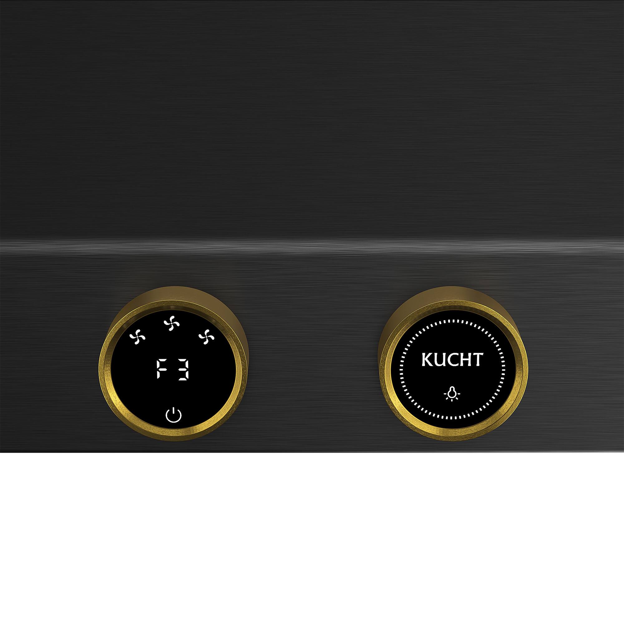 Alt View 6. Kucht - 30 in. 4.2 cu. ft. 4 Burners Dual Fuel Range for Propane Gas in Titanium Stainless Steel + Under Cabinet Range Hood - Gemstone with Gold accents.