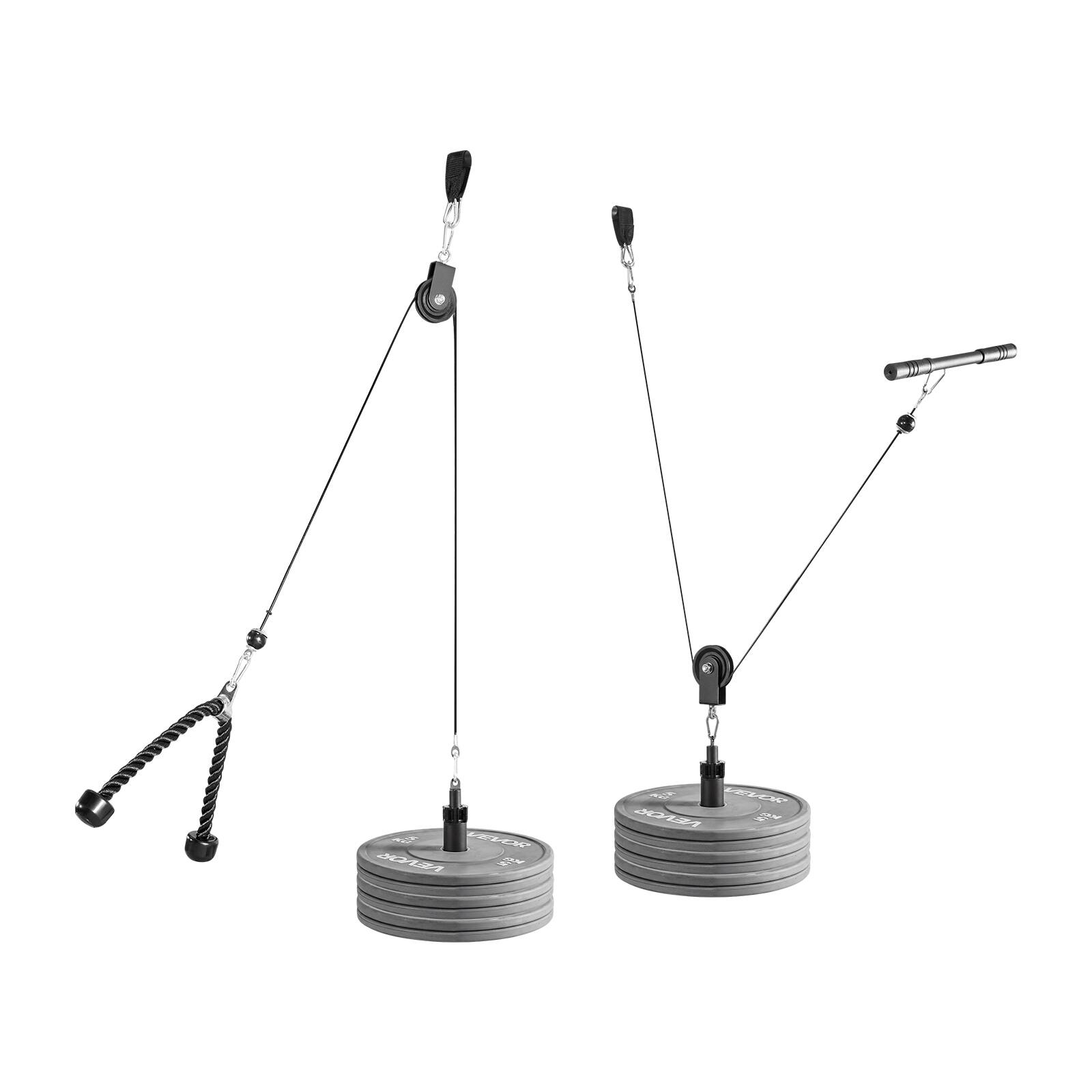 Alt View 4. VEVOR - Pulley System, 1 PC LAT and Lift Pulley System, Gym Rack Pulleys Attachment with two Steel Cables, Short Bar - Black.