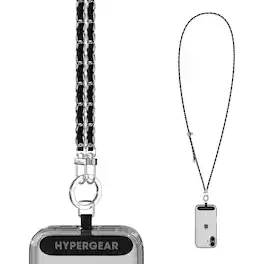 HyperGear - TECHcessories Silver Chain with Black Vegan Leather Universal Crossbody Phone Strap - Silver/ Black