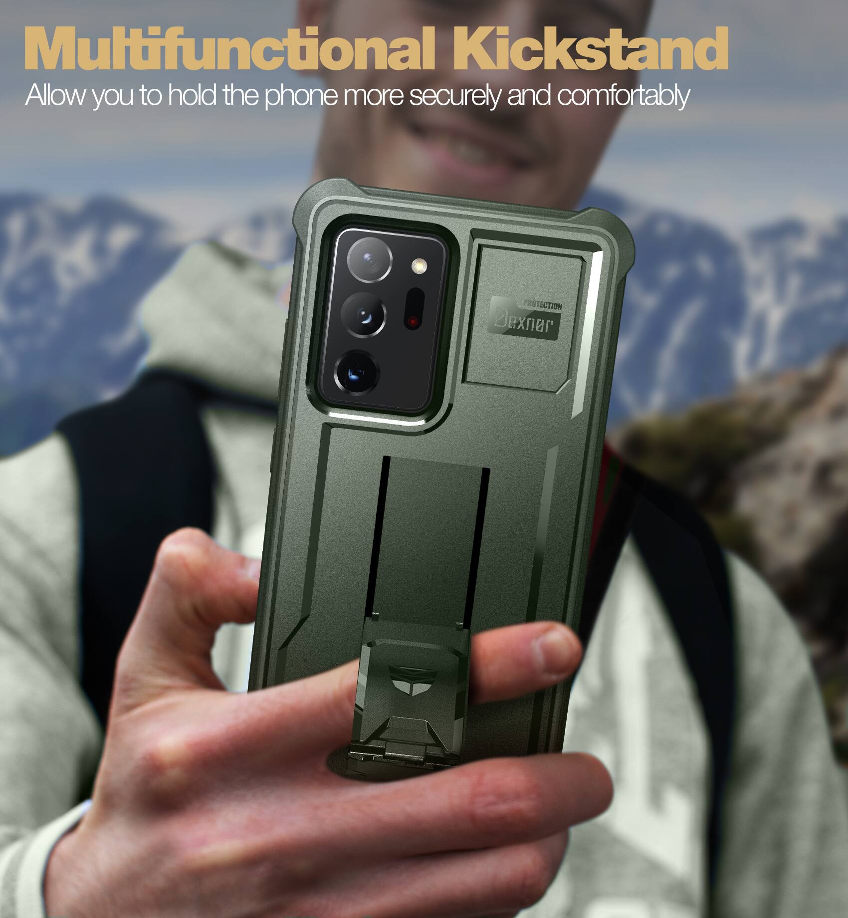Multifunctional Kickstand, Allow you to hold the phone more securely and comfortably, PROTECTION exner