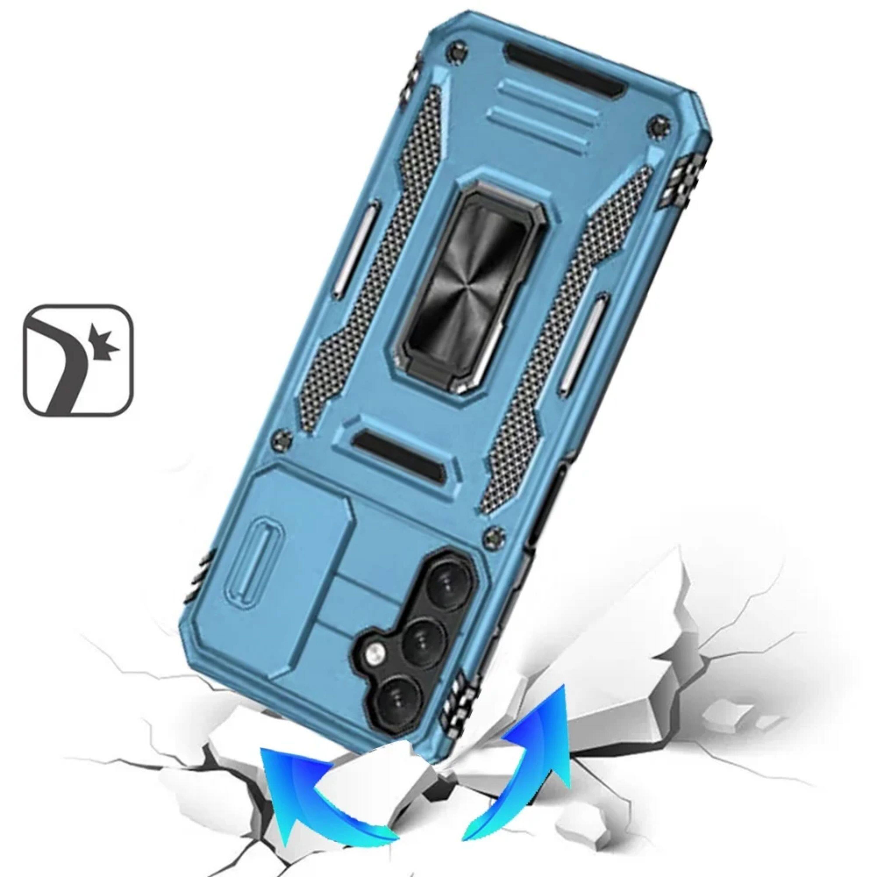 Left. Kitcheniva - Slide Lens Cover Magnetic Ring Stand Case Plus Tempered Glass For Samsung A16 Light Blue - Light Blue.
