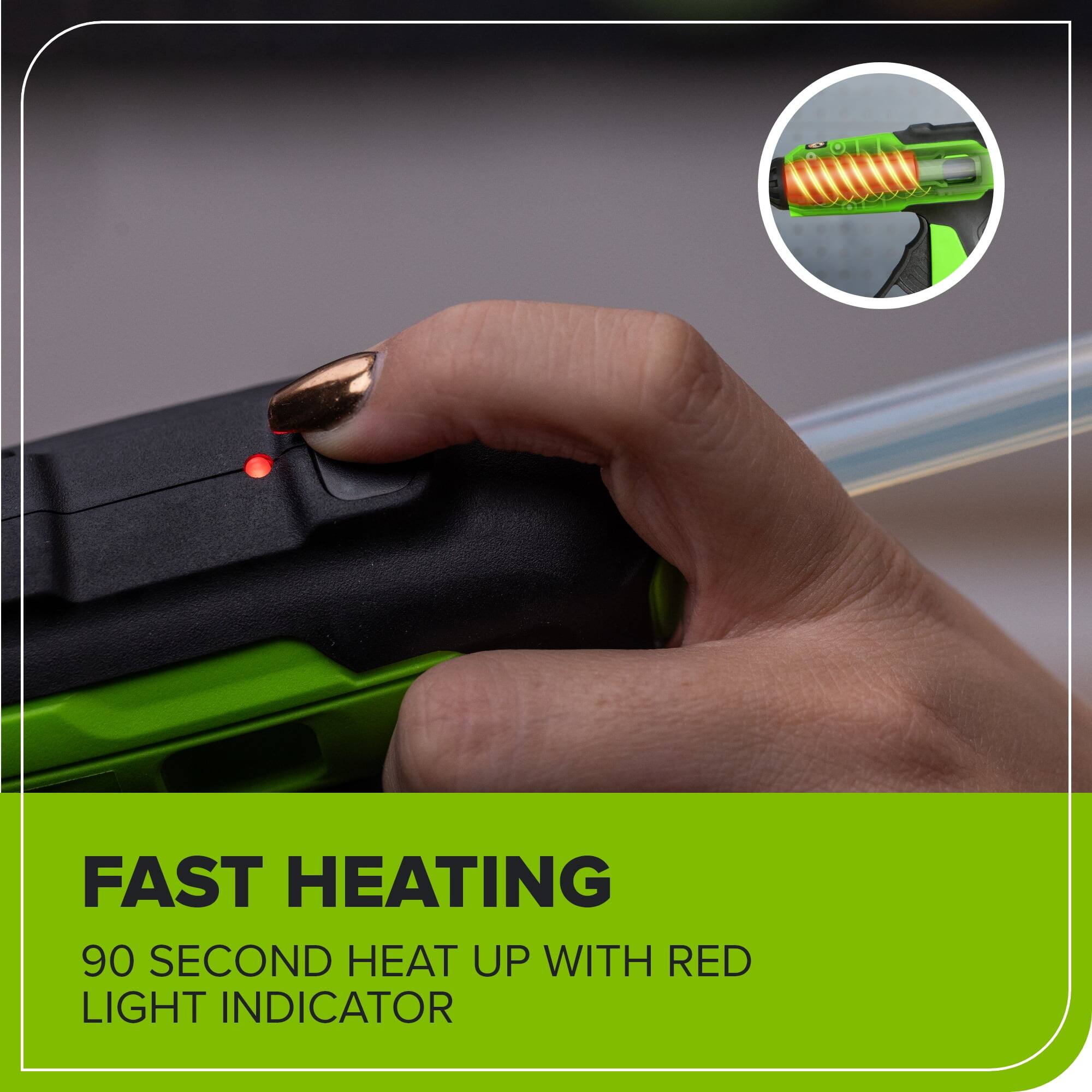 FAST HEATING  
90 SECOND HEAT UP WITH RED LIGHT INDICATOR