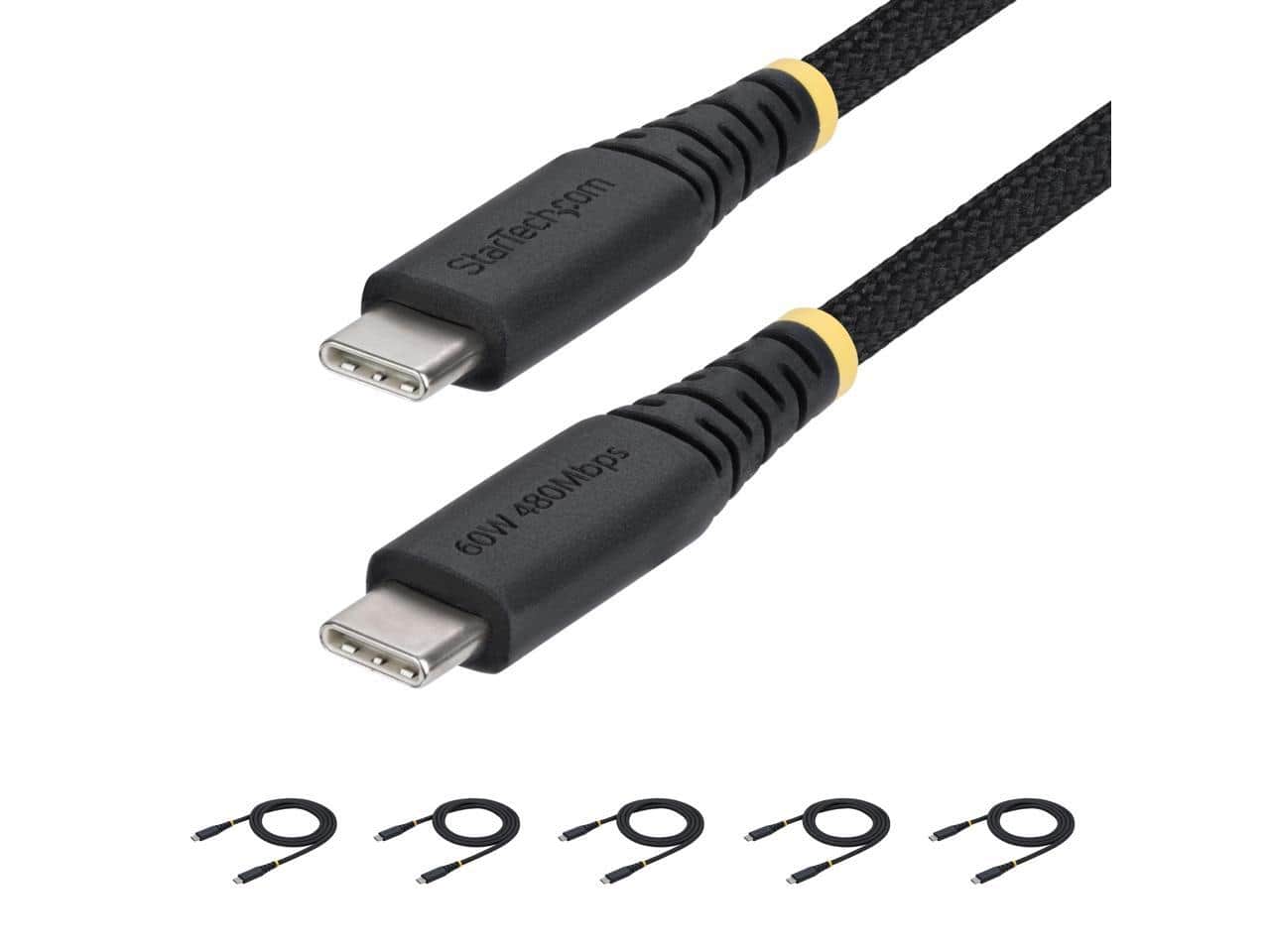 StarTech.com - 5-Pack 3ft USB-C 60W PD Charging Cable, Rugged Braided