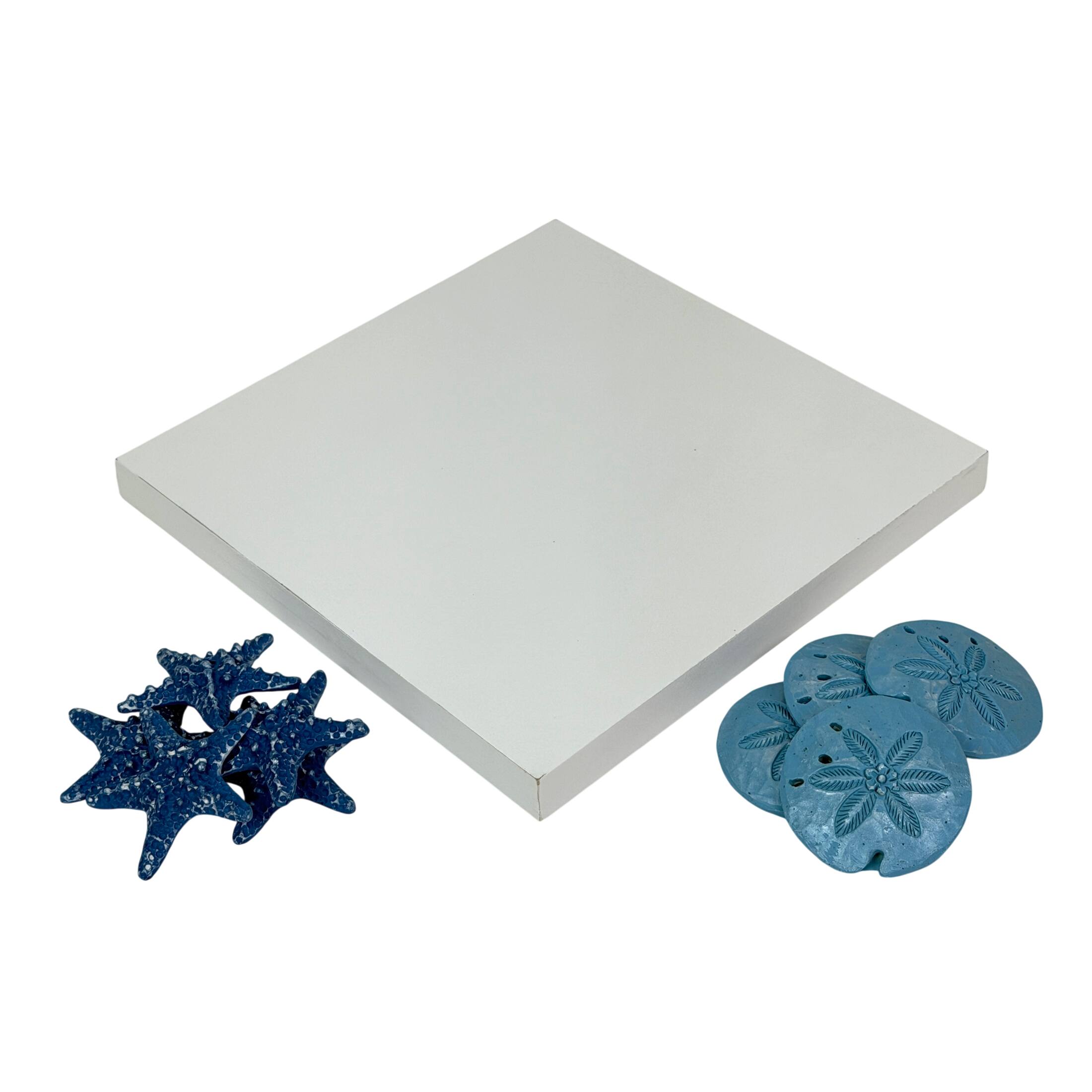 Alt View 2. Zeckos - Coastal Tabletop Decor Whitewashed Wood Blue Starfish Sand Dollar 11.75 Inch - White.