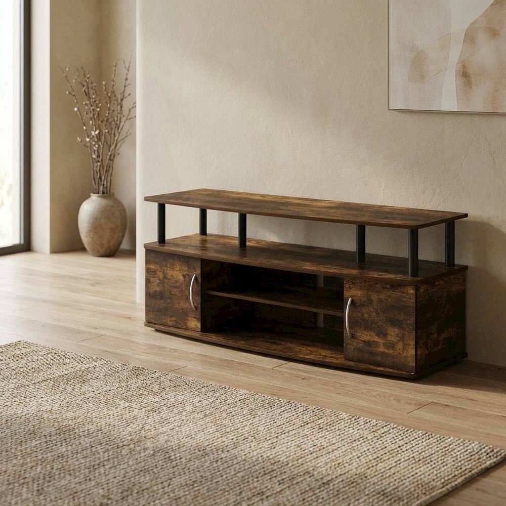 Left. FurniFact - Black Amber Pine Large Entertainment Center with Spacious Storage - Amber Pine/Black.