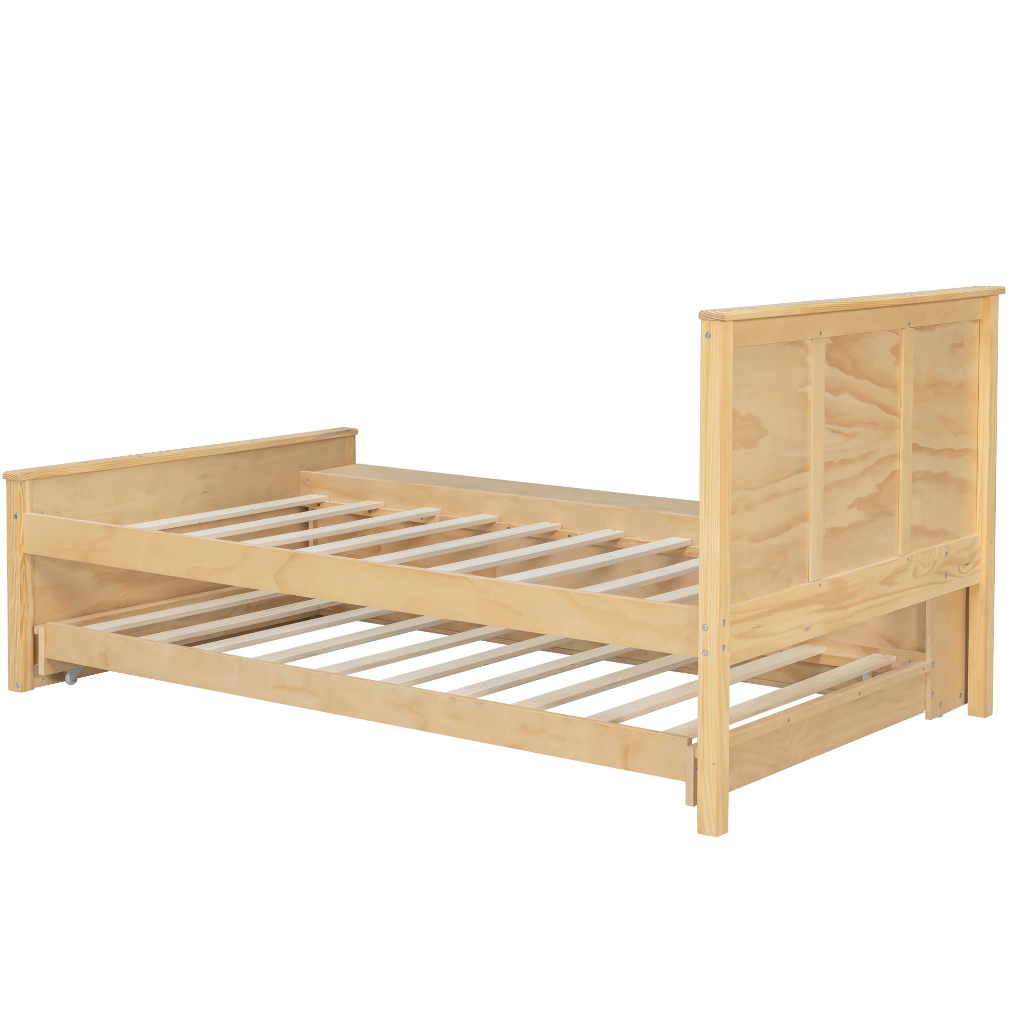 Alt View 1. Whisen - Wood Platform Bed with Pull-Out Trundle and Storage Shelves,Extendable Bed - Natural.
