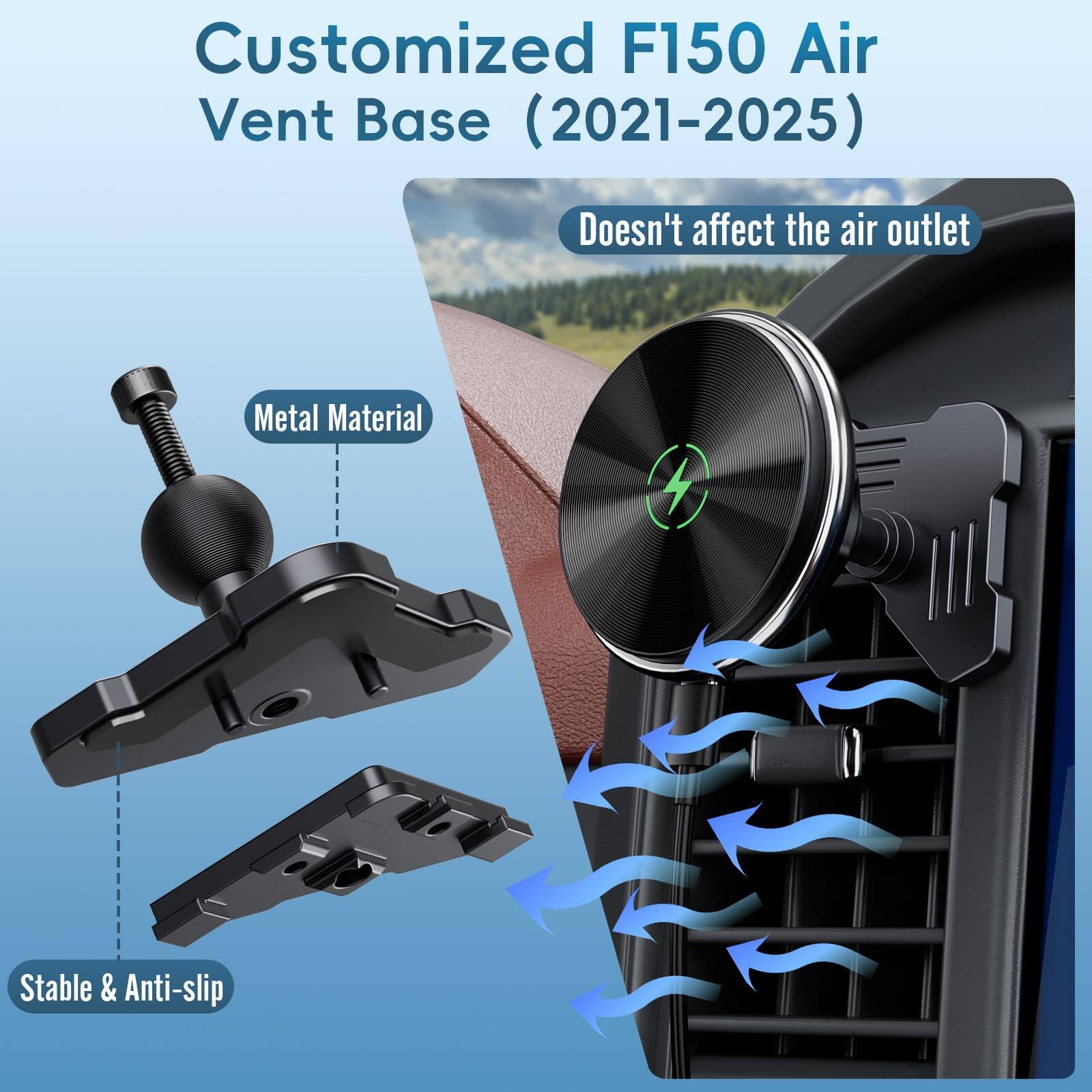 Customized F150 Air Vent Base (2021-2025)

- Metal Material
- Stable & Anti-slip
- Doesn't affect the air outlet