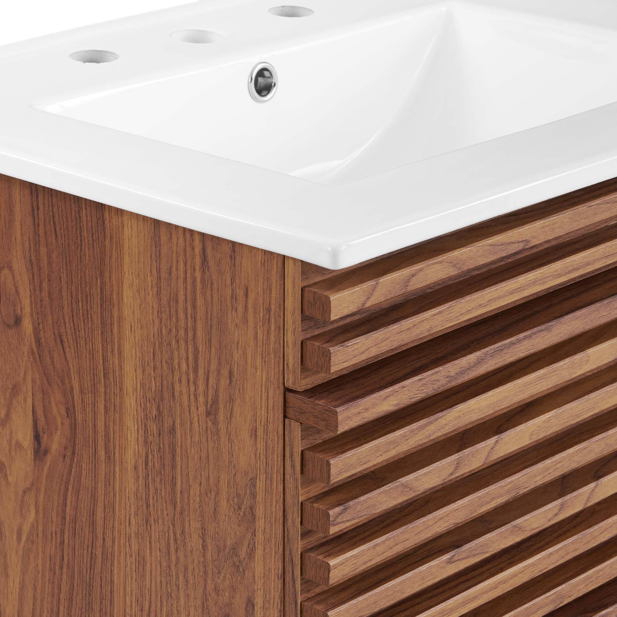 Alt View 7. Modway - Render Wall-Mount Bathroom Vanity with White Basin Included - Walnut White.