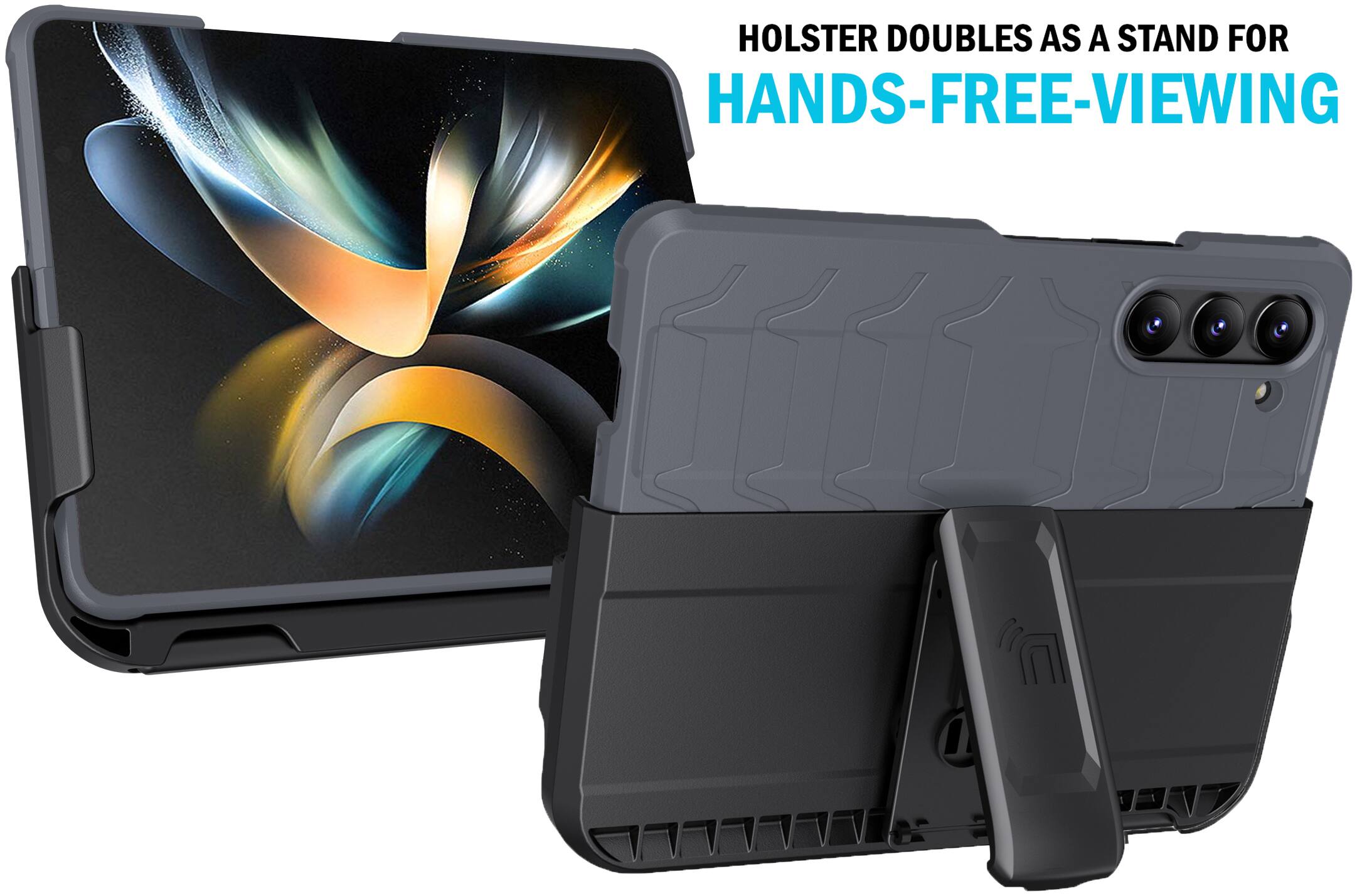 Holster doubles as a stand for hands-free viewing
