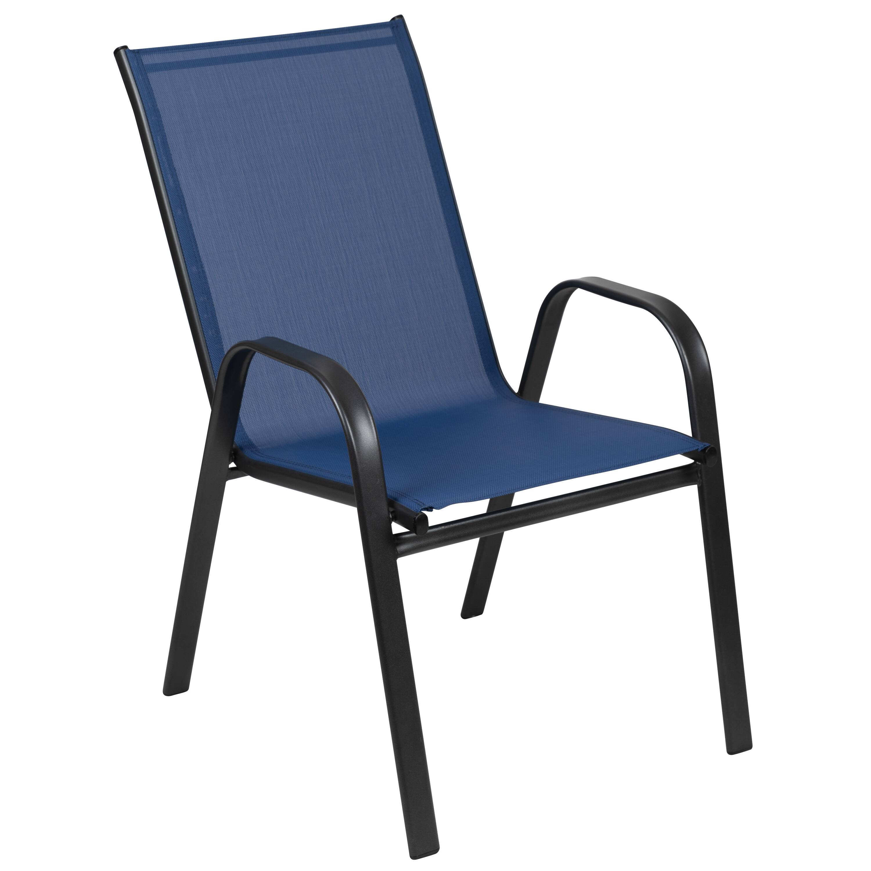 Alt View 10. Emma + Oliver - Five Piece Patio Table Set with Metal Table with Tempered Glass Top and 4 Flex Comfort Stacking Chairs - Navy.