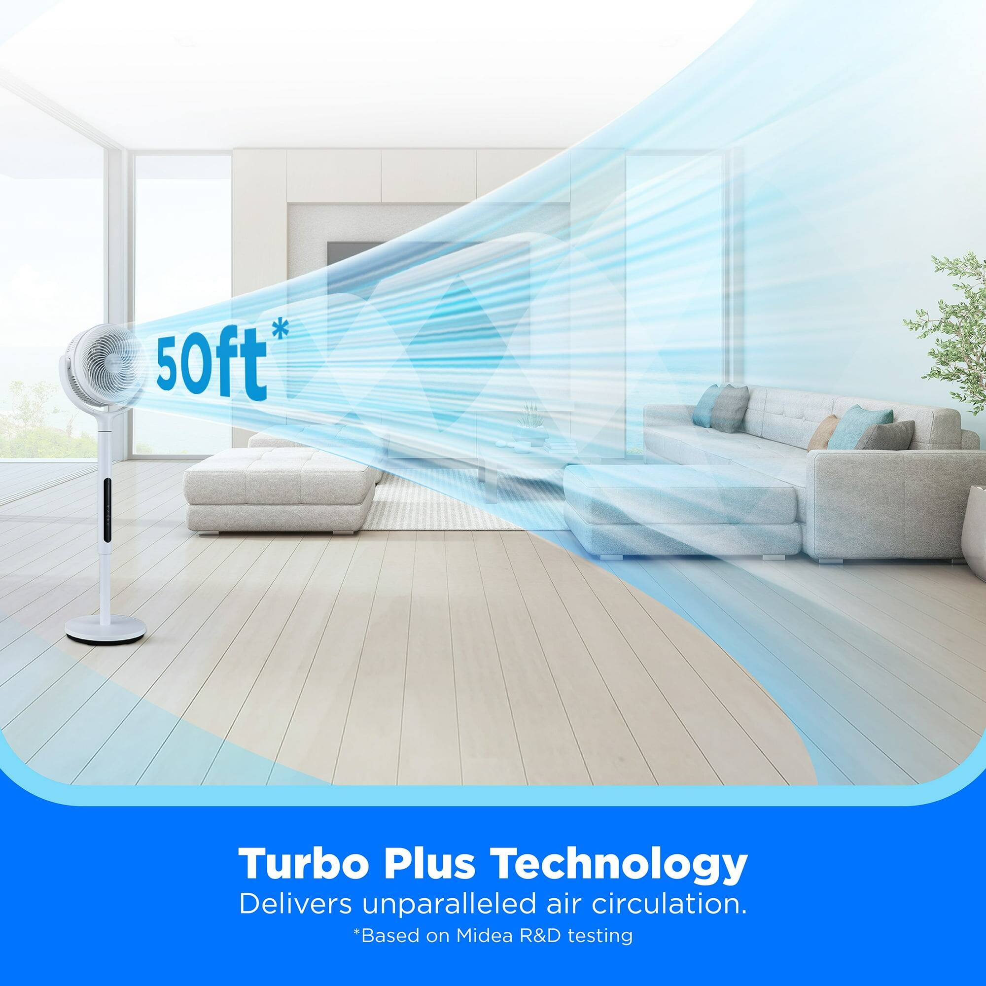 50ft* Turbo Plus Technology Delivers unparalleled air circulation.  
*Based on Midea R&D testing