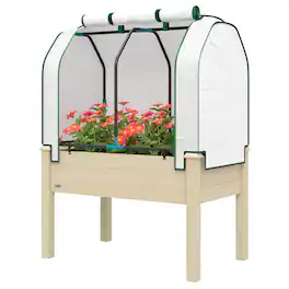 Outsunny - Garden Bed with PE Greenhouse Cover Outdoor Planter Box for Herbs and Vegetables