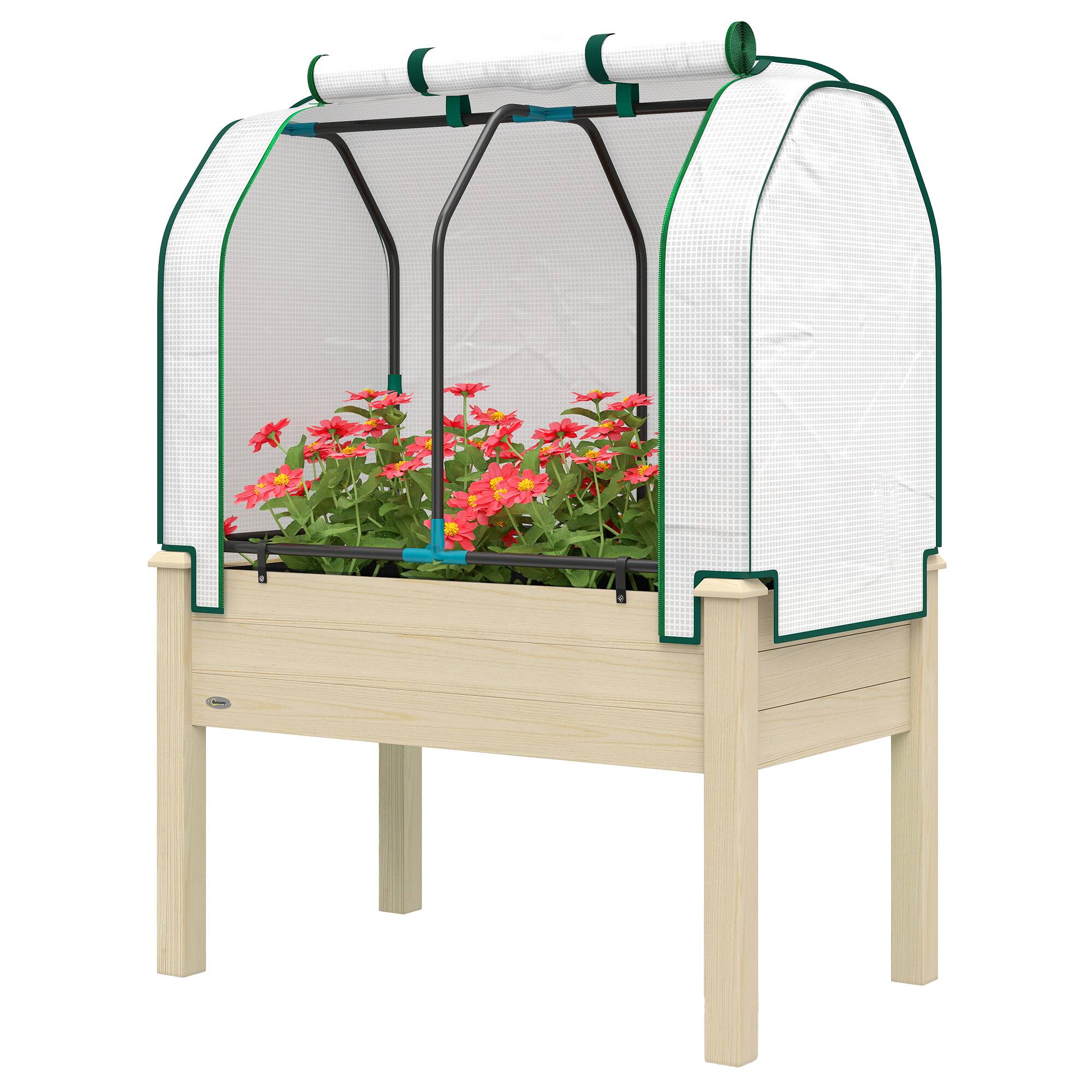 Front. Outsunny - Garden Bed with PE Greenhouse Cover Outdoor Planter Box for Herbs and Vegetables.