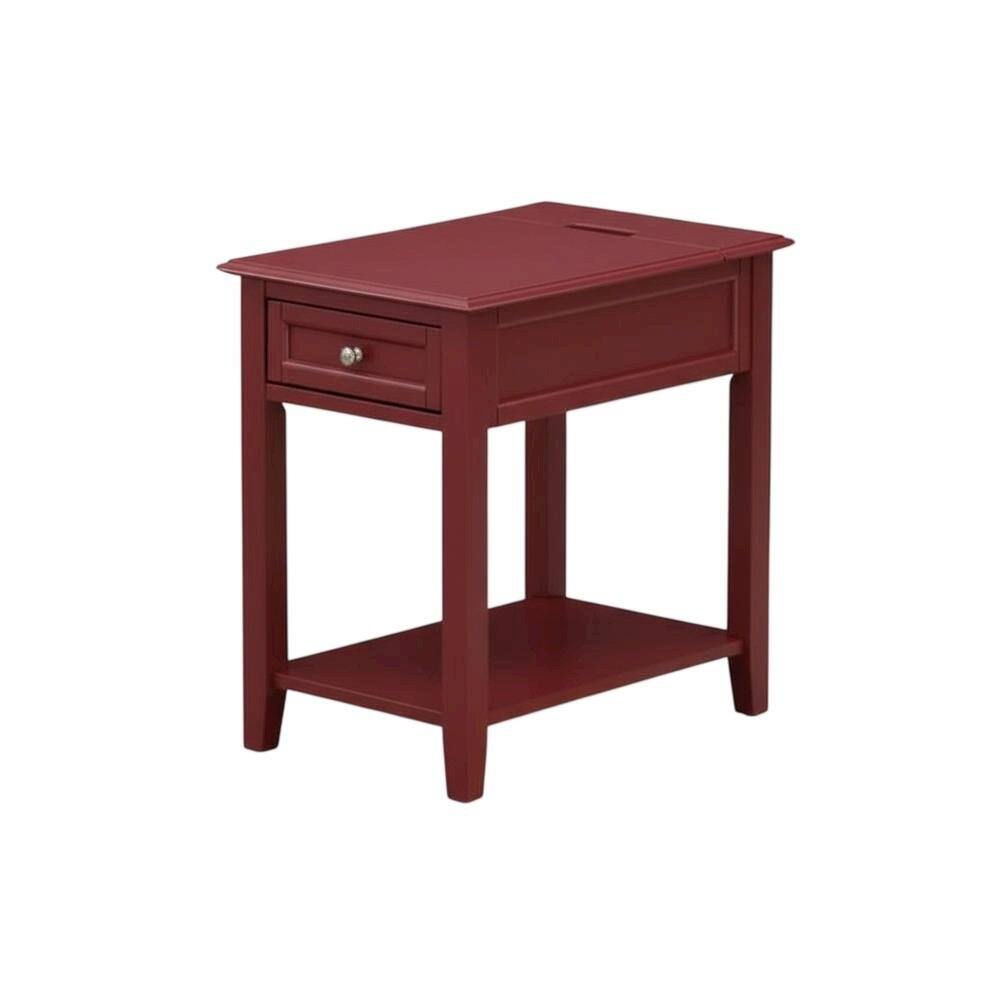 Left. FurniFact - Burgundy Mid Century Night Stand with Single Drawer and Sturdy Design - Burgundy.