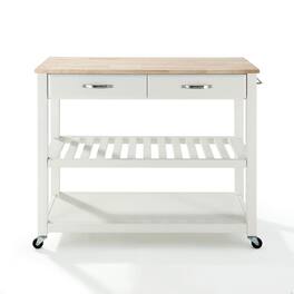 Crosley Furniture - Wood Top Kitchen Prep Rolling Cart - White
