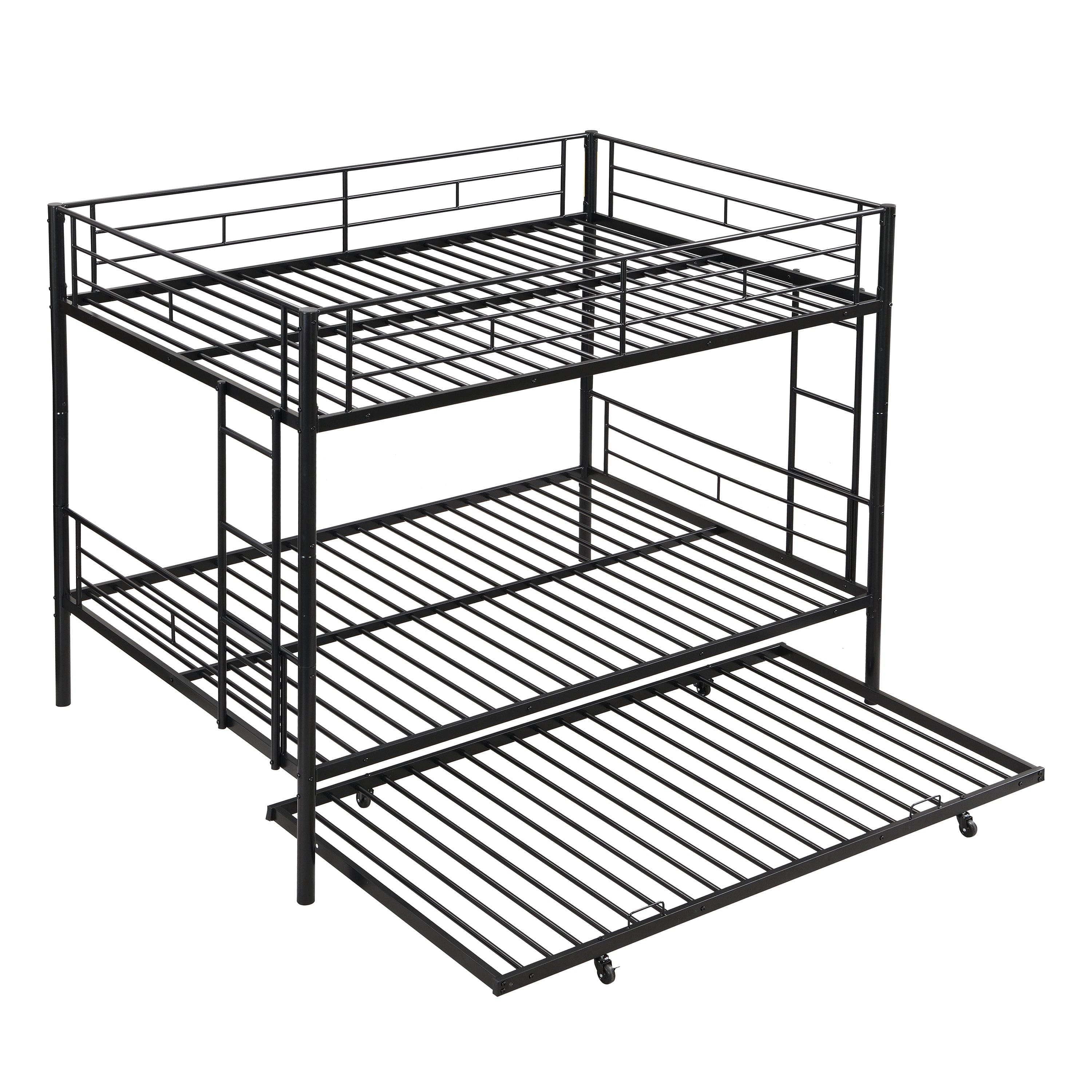 Boyel Living - Full Over Full Metal Bunk Bed with Trundle – No Box Spring Needed - Black