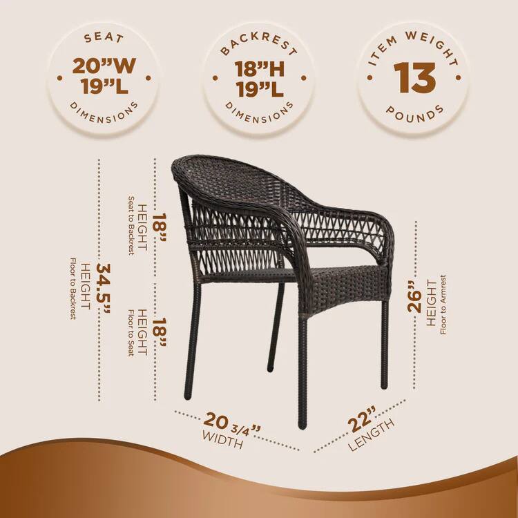 SEAT  
20"W 19"L  
DIMENSIONS  

BACKREST  
18"H 19"L  
DIMENSIONS  

ITEM WEIGHT  
13 POUNDS  

Floor to Backrest HEIGHT  
34.5"  

Seat to Backrest HEIGHT  
18"  

Floor to Seat HEIGHT  
18"  

Armrest to Floor HEIGHT  
26"  

WIDTH  
20 3/4"  

LENGTH  
22"