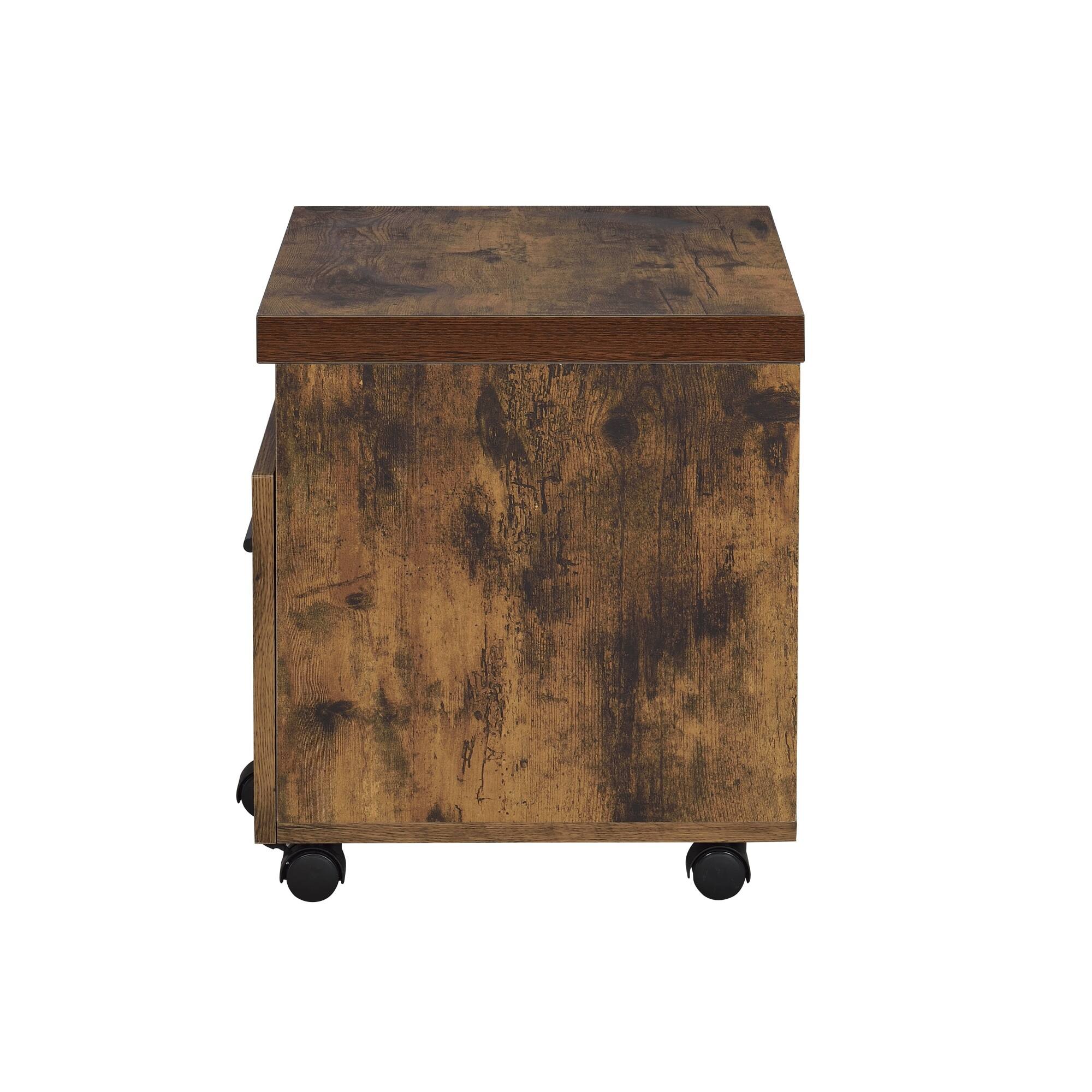 Angle. GOODSILO - Weathered Oak and Black Finish File Cabinet with Open Compartment and Drawer for Office Storage - Oak.
